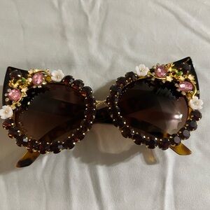 Embellished Cat Eye Sunglasses Brown